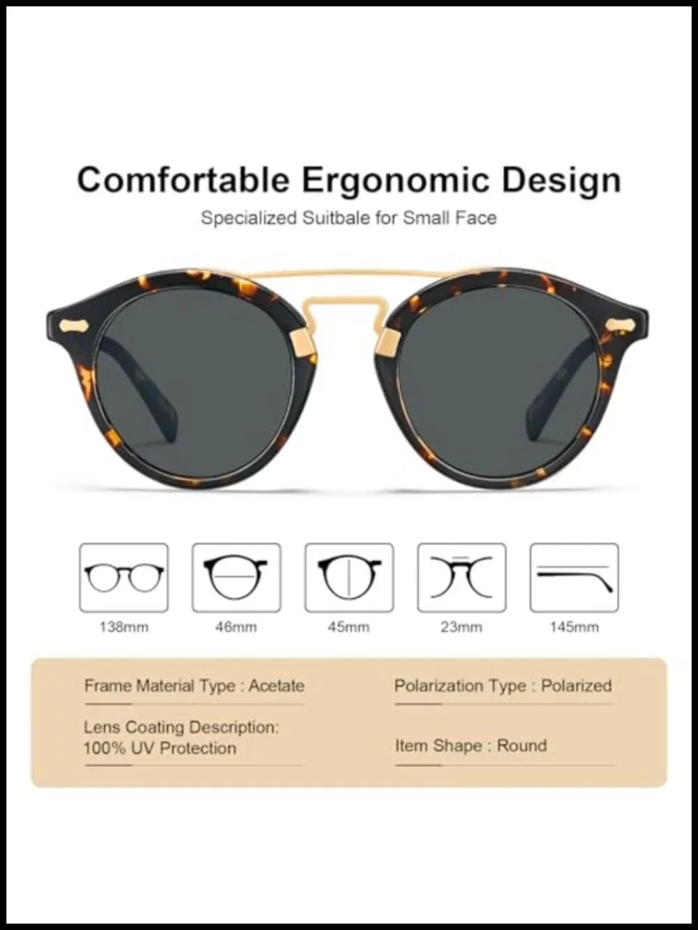 Small Face Double Bridge Retro Round Sunglasses Polarized UV Protection